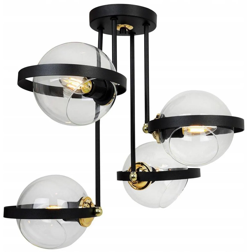 Stropné svietidlo Ring, 4x transparentné sklenené tienidlo, (výber z 3 farieb uchytenia)