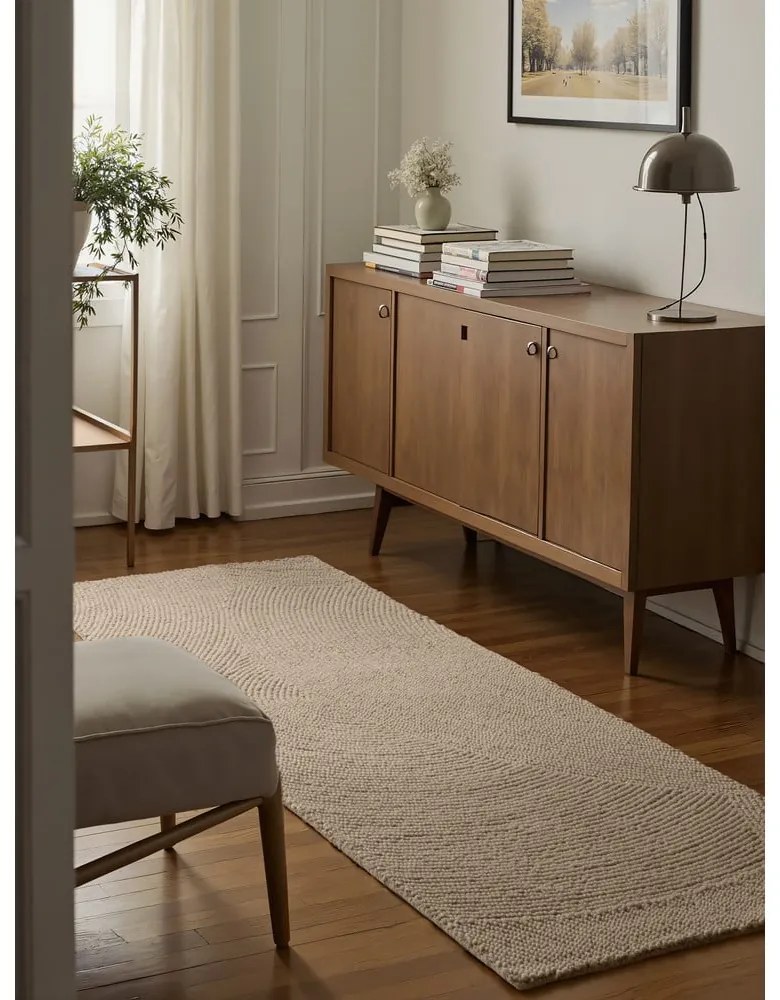 Béžový ručne tkaný vlnený behúň 80x300 cm Calmio – Hanse Home