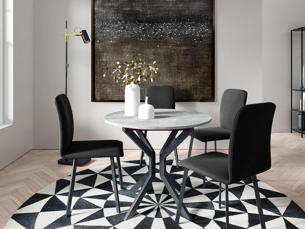 Jedálensky set so 4 stoličkami Kirtore M 90, Farby:: Amor Velvet 4321, Farby:: biela / čierna