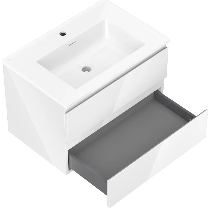 Mexen Orio, kúpeľňová skrinka 70 cm s umývadlom Otis, 2 zásuvky, biela lesklá, 91A10-07047-2-BFF00-W18M00