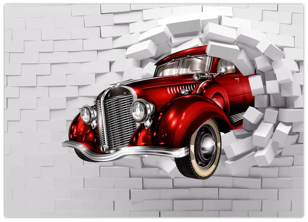 Sklenený obraz - Červené auto (70x50 cm)