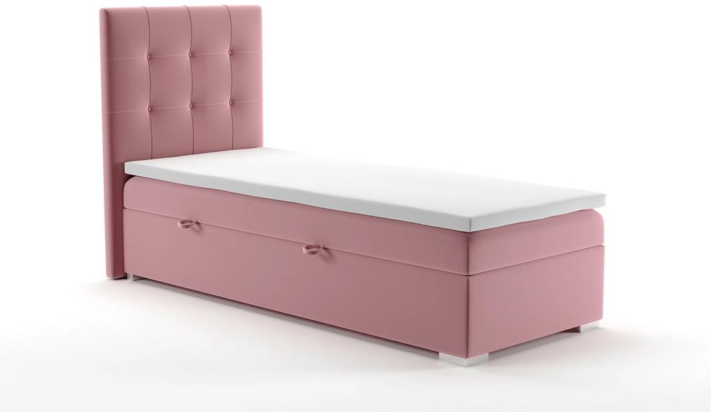 Jednolôžková posteľ Boxspring 90 cm Denny (s úložným priestorom) (ružová). Vlastná spoľahlivá doprava až k Vám domov. 1020273