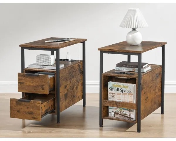 Odkladací stolík ROD so vstavanými zásuvkami a USB portami hnedá/čierna