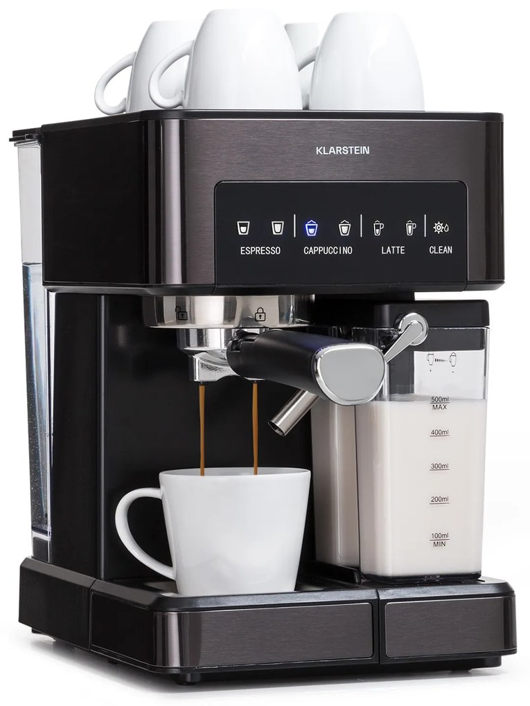 Klarstein Arabica Comfort  kávovar s portafiltrom, 1350 W, 20 bar, 1,8 l, dotykový ovládací panel