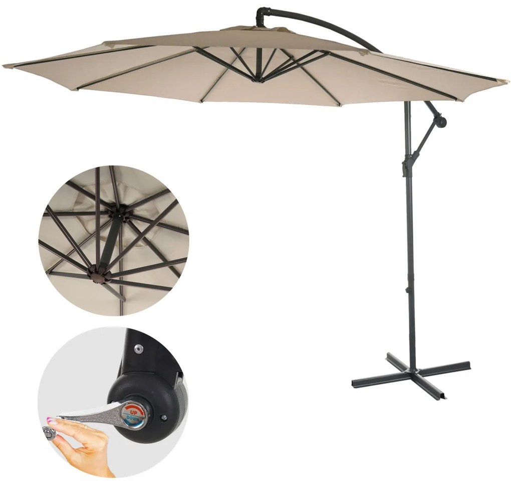 Slnečník Acerra Ø 3m bez záťaže - polyester/oceľ - pieskovo-béžová