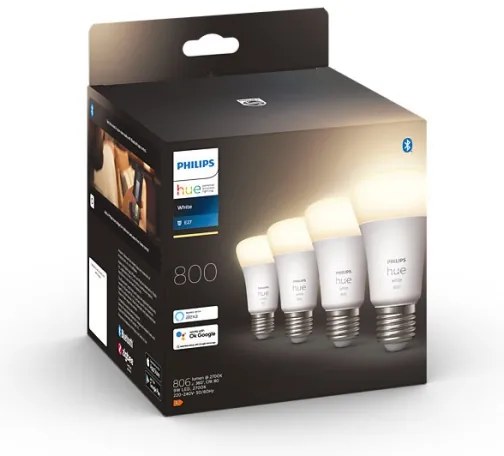 SADA 4x LED Stmievateľná žiarovka Philips Hue WHITE A60 E27/9W/230V 2700K