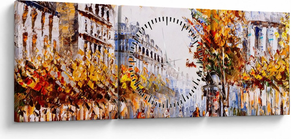 Obraz - Ulica v Paríži (s hodinami) (90x30 cm)