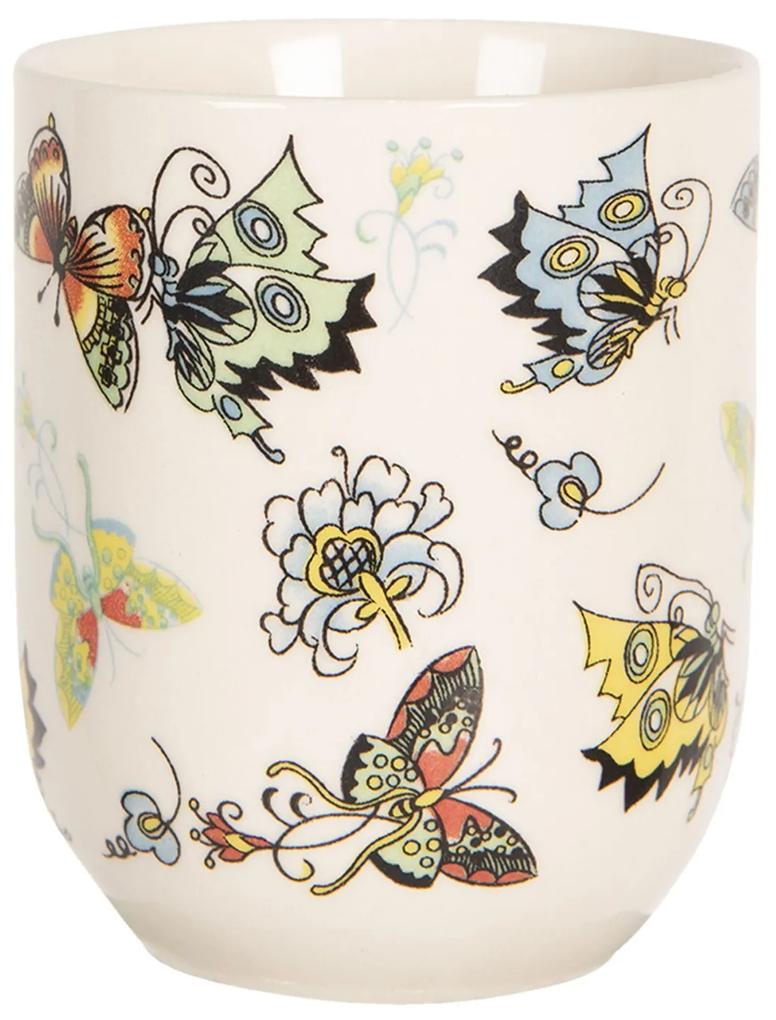 Porcelánový kalíšok na čaj s motýliky - ∅ 6 * 8 cm / 0,1l