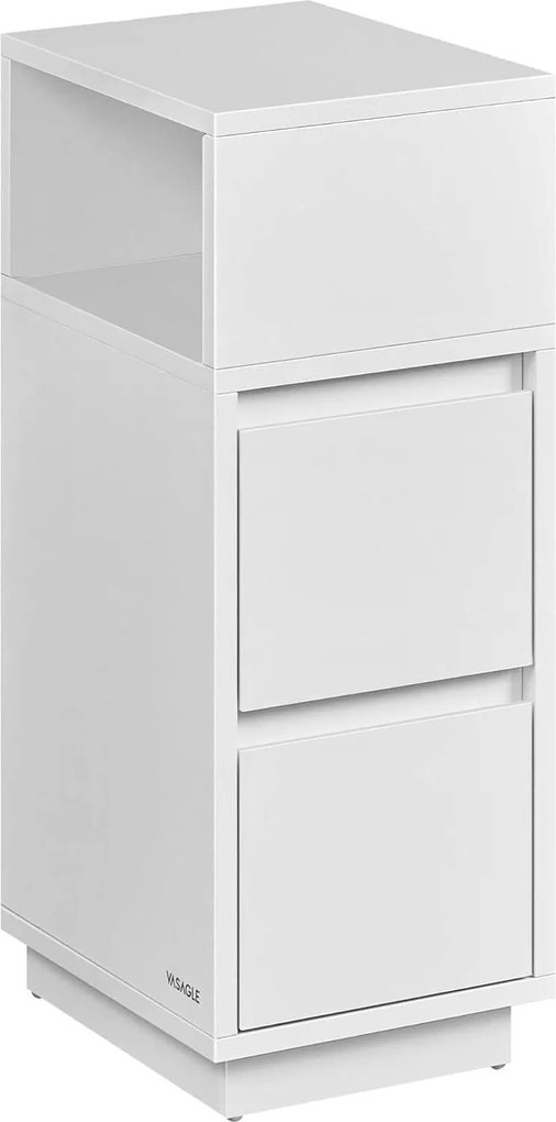 Úzky nočný stolík, malá úzka skrinka s 2 zásuvkami, biela