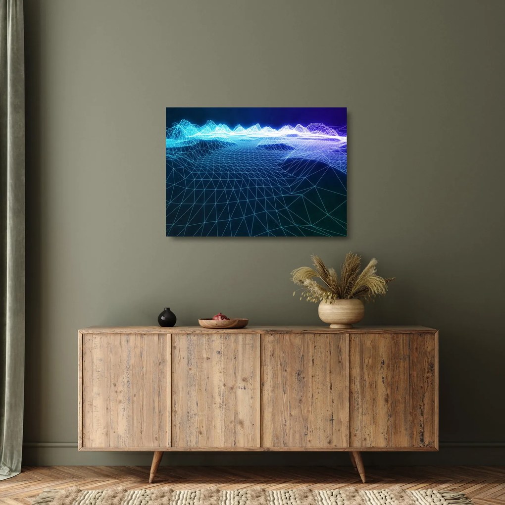 Sklenený obraz - Hory v počítačovom modeli (70x50 cm)