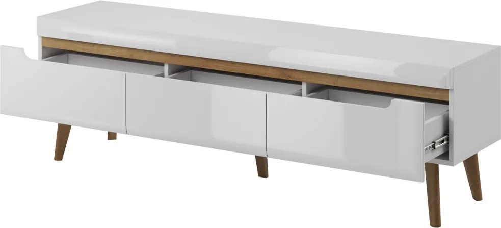 Široká TV skrinka Nordi, 160 cm, dub riviéra/biela lesk