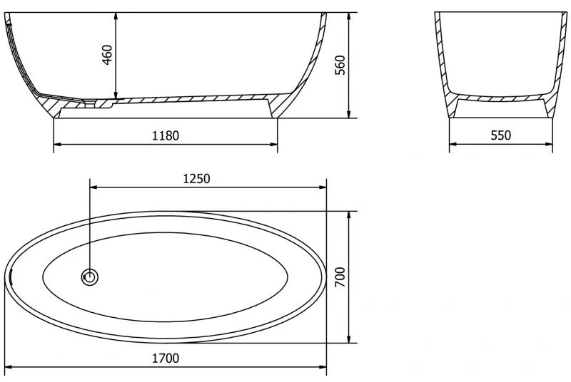 Mexen Prato, voľne stojaca vaňa z konglomerátu 170 x 70 cm, biela matná, 57251707000