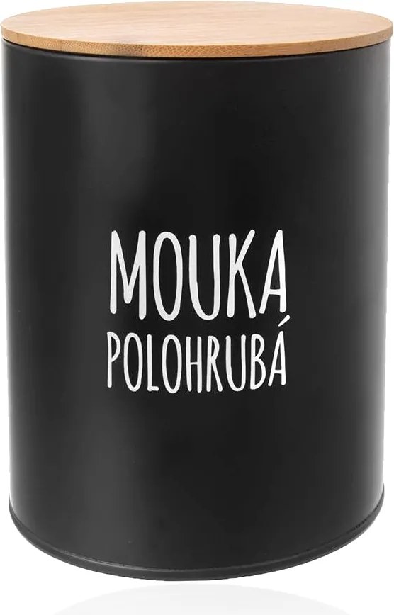 Orion Dóza na potraviny, plechová, čierna, s bambusovým vrchnákom, 2,3l, MÚKA POLOHRUBÁ