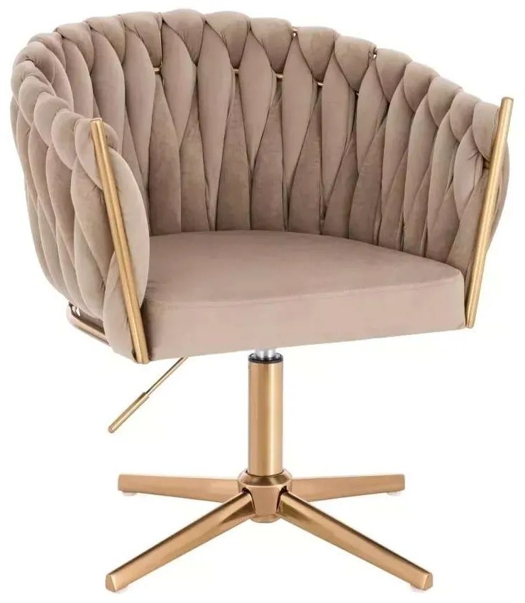 LuxuryForm DESIGN Kreslo NORDEN VELUR na zlatom kríži - latte