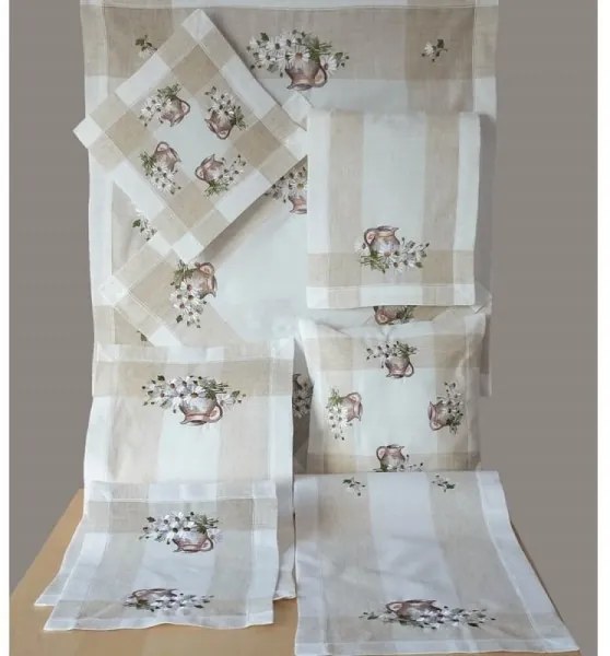 Ľanový obrus Džbán s kvetmi 40x90 cm