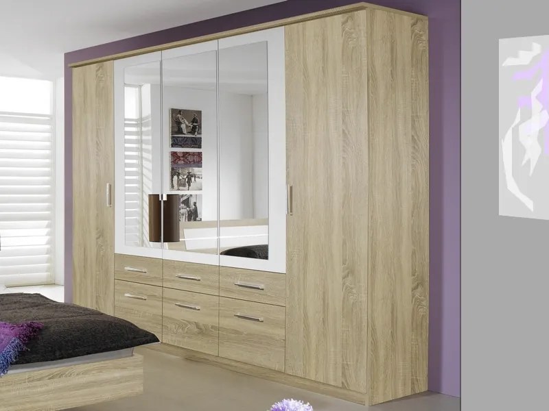 Šatníková skriňa Burano, 225 cm, dub sonoma/biela