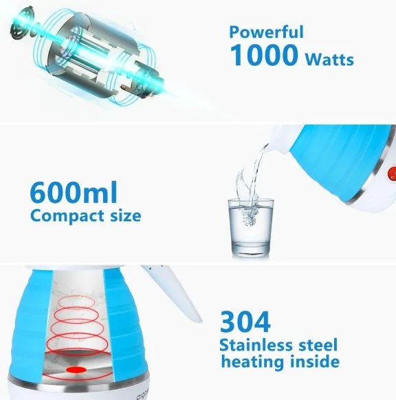 Aigostar - Cestovná rýchlovarná kanvica 600ml 1000W/230V