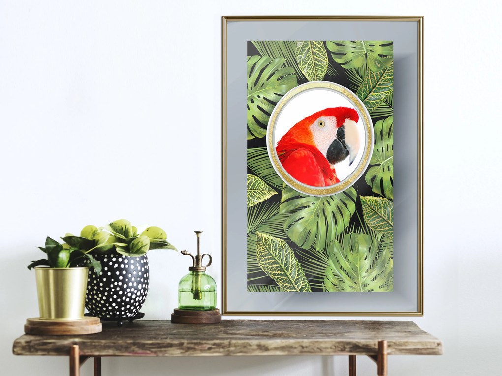 Artgeist Plagát - Parrot In The Jungle [Poster] Veľkosť: 30x45, Verzia: Čierny rám