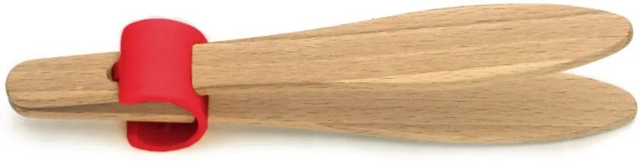 Kliešte na toasty s červeným detailom z bukového dreva Jean Dubost Handy, dĺžka 15 cm