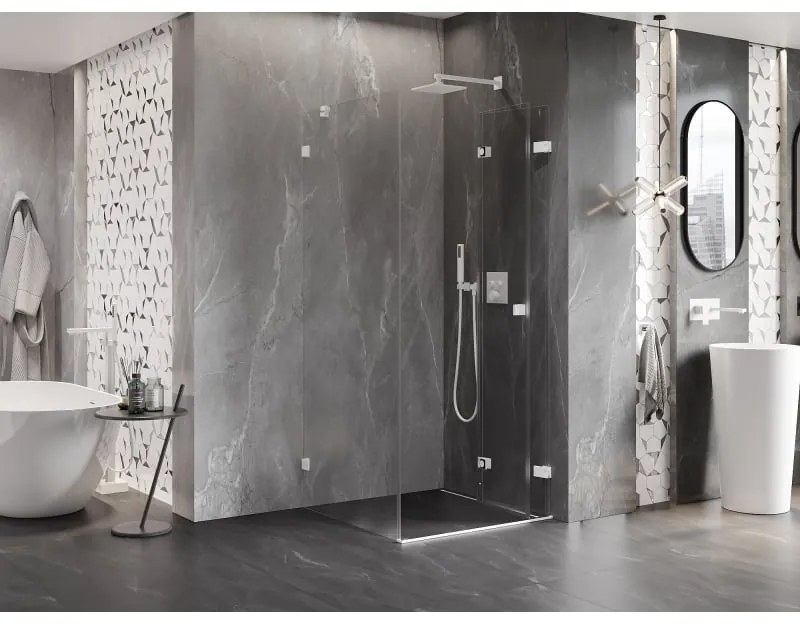 Mexen Lunar-F, 1-krídlový sprchový kút so skladacími dverami, pravý, 100 x 100 cm, 8mm číre sklo, biely profil, 836-100-100-20-00-P