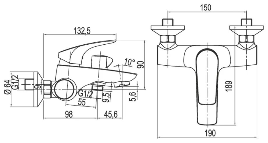 Mereo Mereo, Vaňová nástenná batéria, Eve, bez príslušenstva, 150 mm, chróm, MER-CBV90104