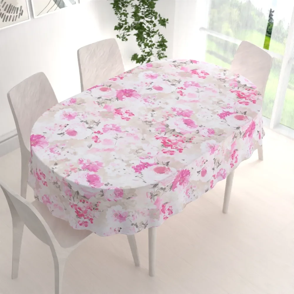 Biante Dekoračný oválny obrus PM-030 Ružové maľované kvety 120x140 cm