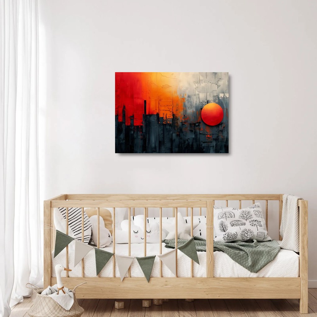 Sklenený obraz - Abstraktná maľba mesta (70x50 cm)