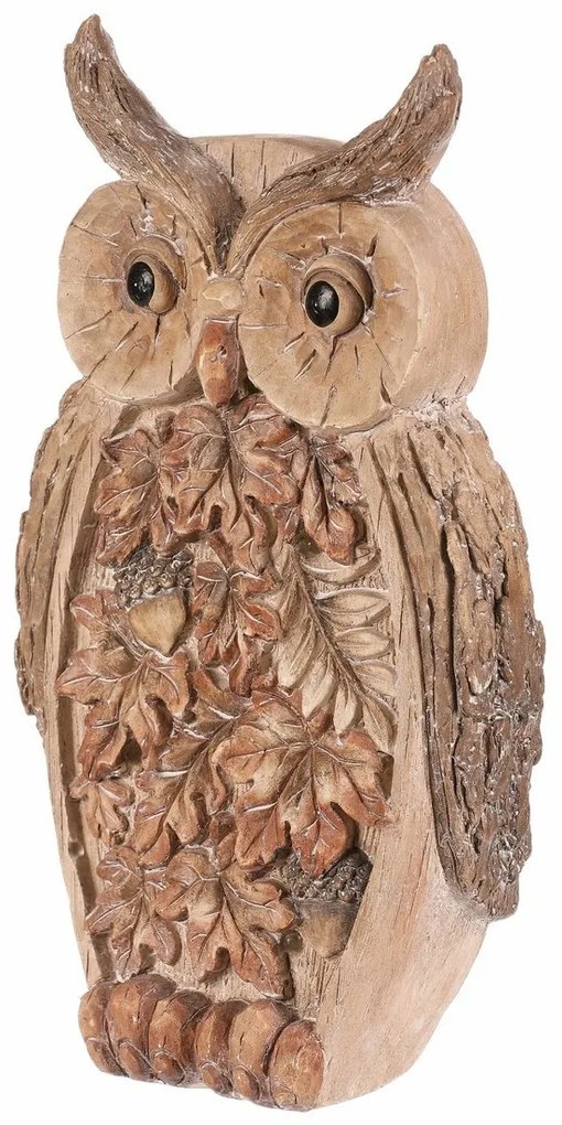 Jesenná dekorácia Sova s osvetlením, 21 x 12 x 37cm, horčík, imitácia dreva
