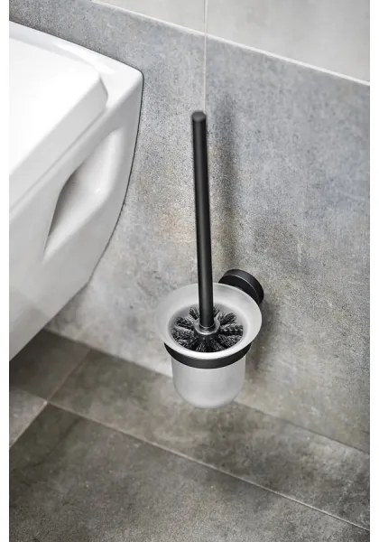 Aqualine - Nástenná WC štetka SAMBA mliečne sklo/matná čierna