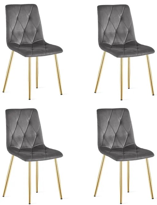 Set štyroch jedálenských stoličiek LIBRA zamatové, tmavosivé / zlaté nohy (4 ks)