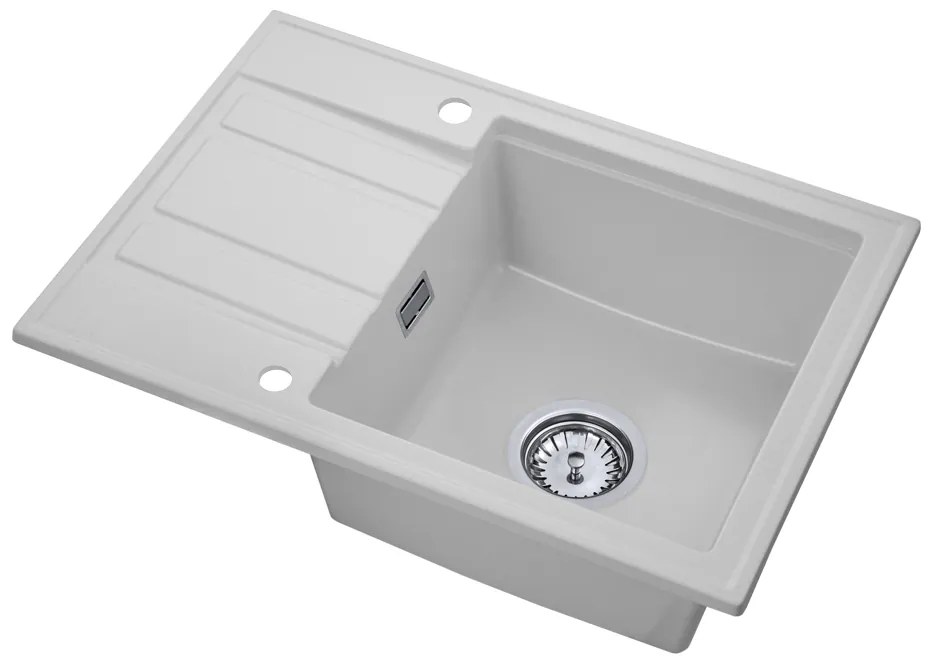 Gamma Modern 6040, 1-komorový granitový drez 580x420x185 mm s krátkym odkvapkávačom, biela, GMA-ZM-6040-WH