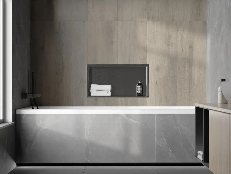 Mexen X-Wall-R, polica na zapustenie s prírubou  60 x 30 cm, grafitová matná - 19E0603010