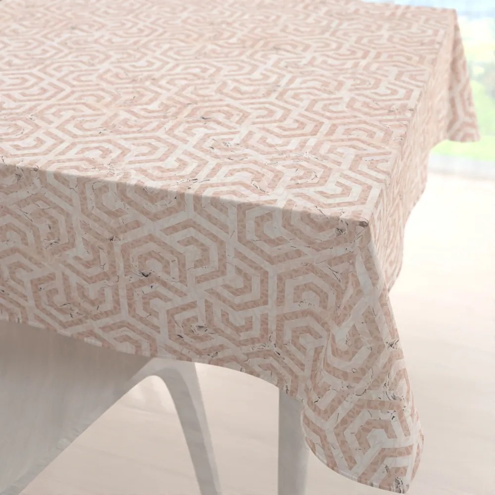 Biante Zamatový štvorcový obrus Tamara TMR-029 Ružovobéžové hexagony s čiernym žíhaním 90x90 cm