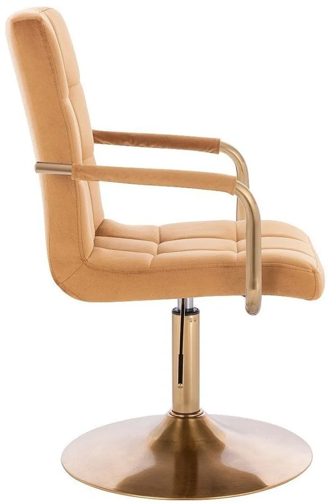 LuxuryForm DESIGN Stolička VERONA GOLD VELUR na zlatom tanieri - medová
