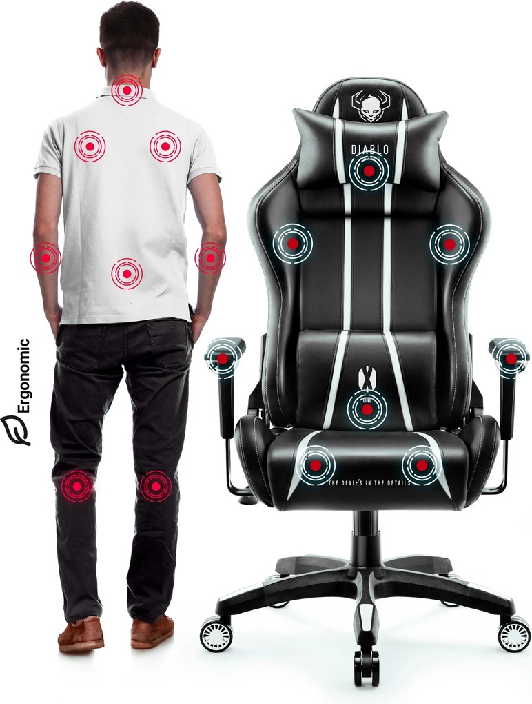 Herné kreslo z eko-kože King Size, čierny-biela: Diablo X-One 2.0