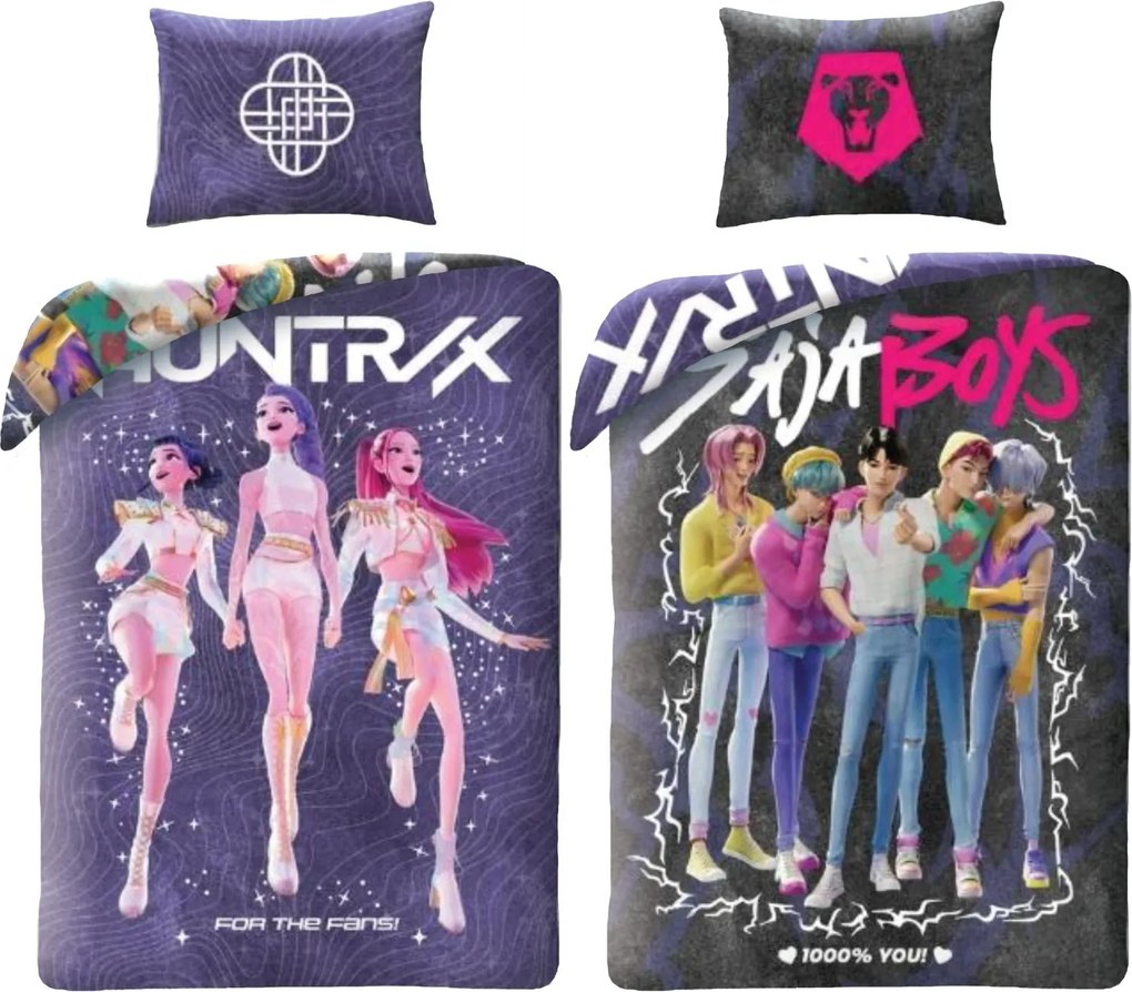 Posteľné obliečky z mikrovlákna KPop Demon Hunters – HUNTR/X a Saja Boys - motív For the Fans - 70x90 cm + 140x200 cm