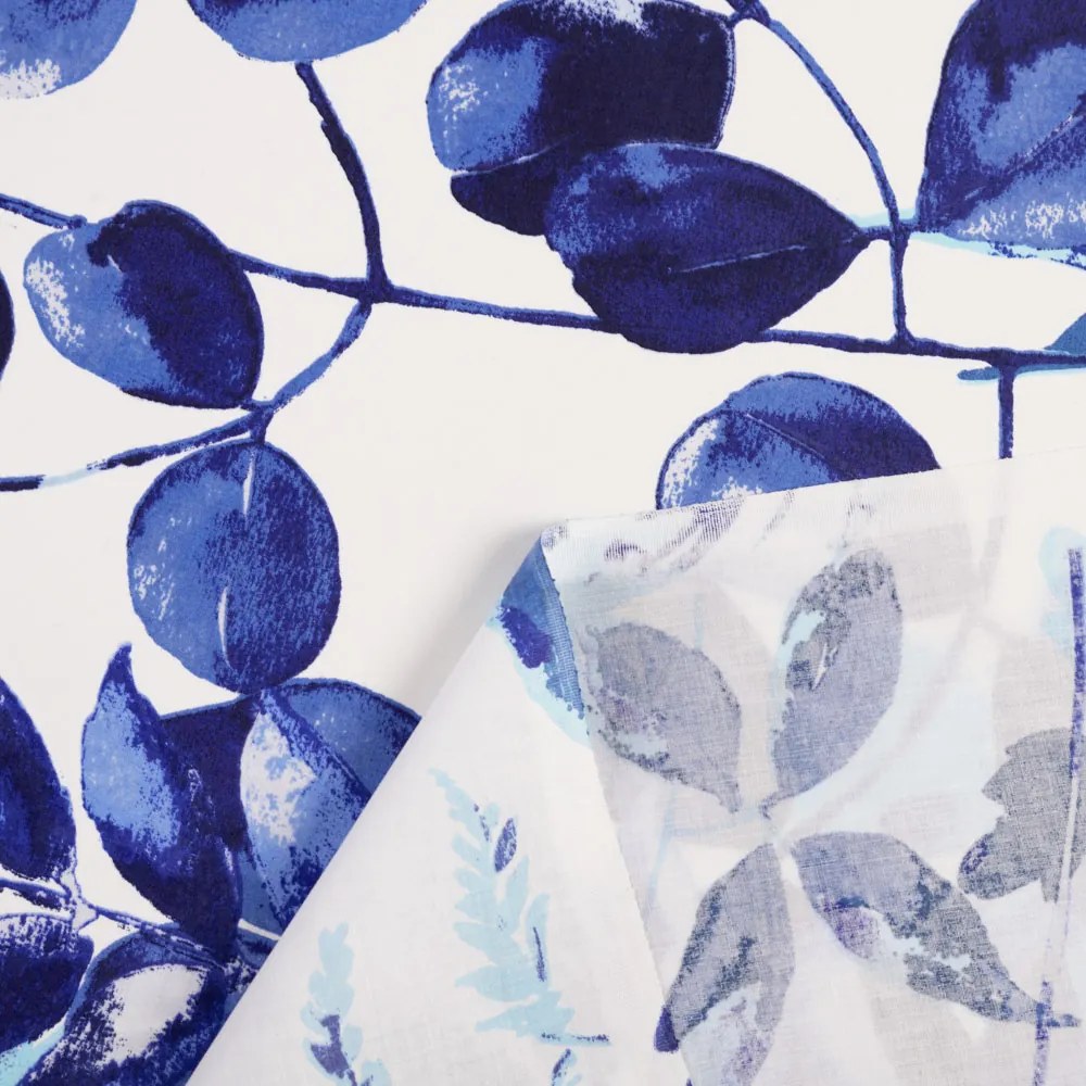 Biante Bavlnený záves Sandra SA-605 Modrý eukalyptus na bielom 150x140 cm