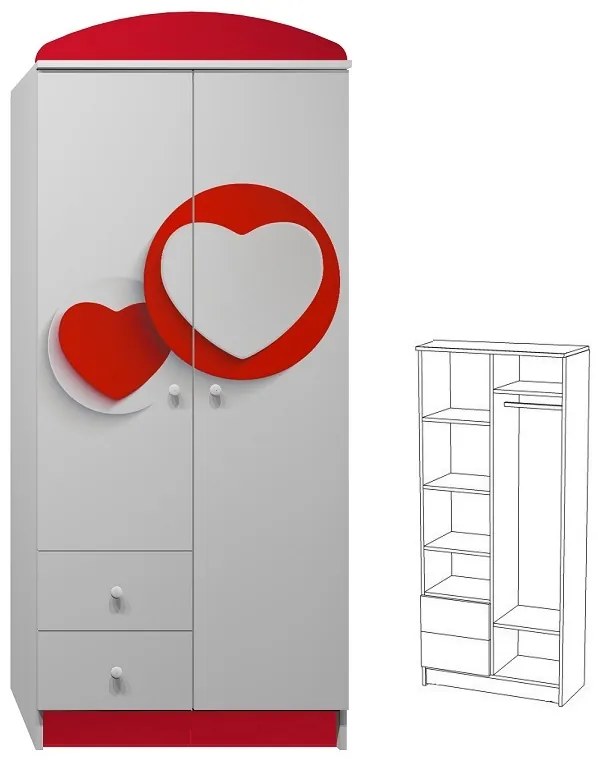 Šatníková skriňa ČERVENÉ SRDCE - TYP E