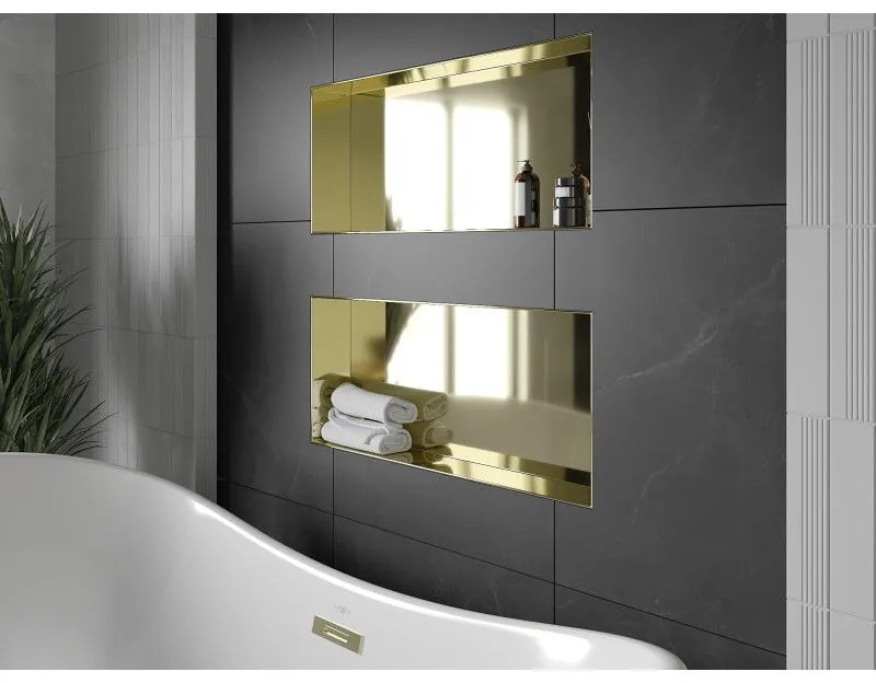 Mexen X-Wall-NR, polička na zapustenie pod obklad bez goliera 75 x 30 cm, zlatá lesklá, 1951753010