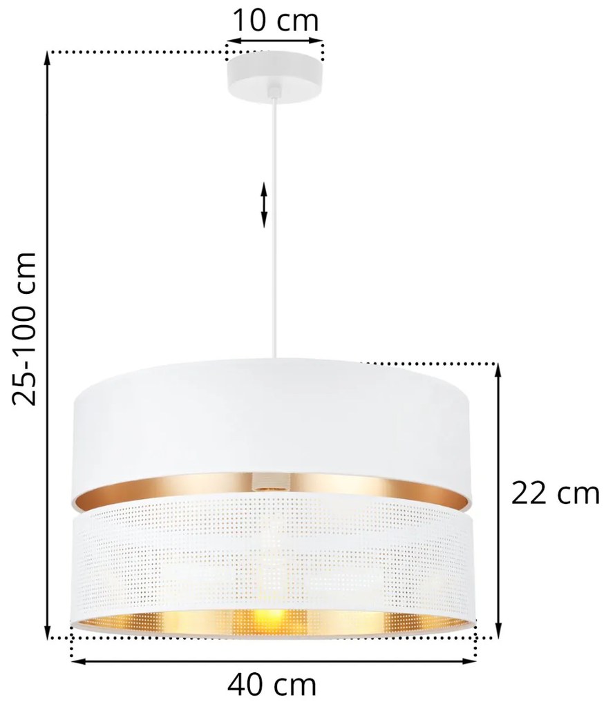 Závesné svietidlo Asti, 1x PVC/biele textilné tienidlo, (fi 40cm), g, w