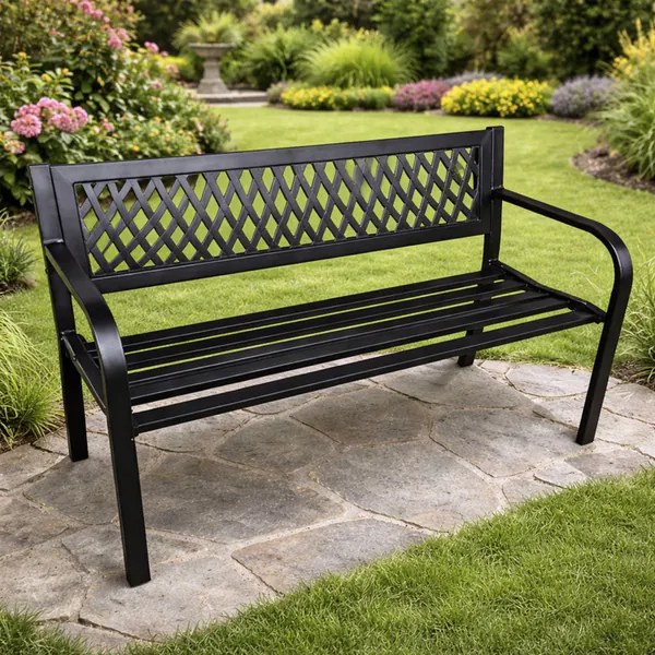 Lean Záhradná kovová lavička – 120cm, čierna