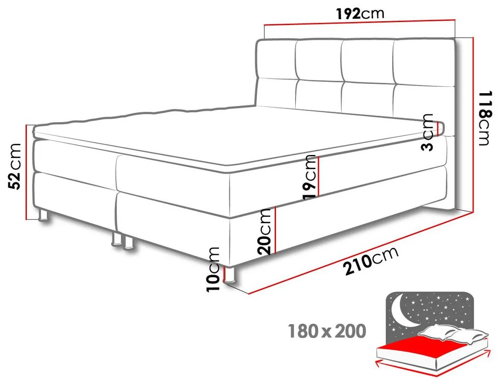 Moderná box spring posteľ Angela 180x200, sivá