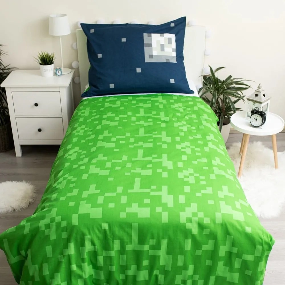 Zeleno-modré bavlnené detské obliečky na jednolôžko 140x200 cm Minecraft "Sssleep Tight" – Jerry Fabrics