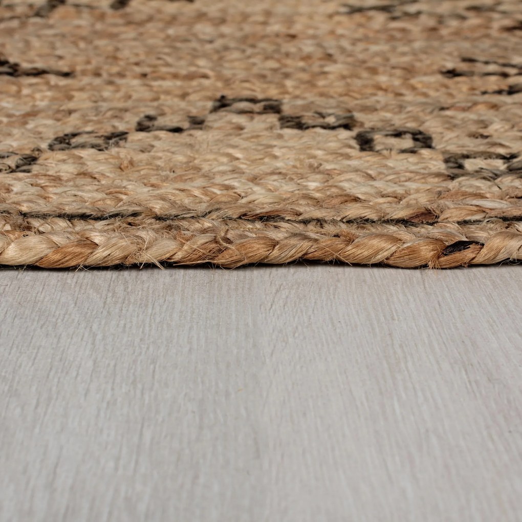 Flair Rugs, Kusový koberec Printed Jute Rowen Natural/Black, 200x290, béžová, chodba / predsieň