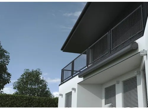 Kazetová markíza 5 x 3 m sivá s elektrickým pohonom a LED osvetlením