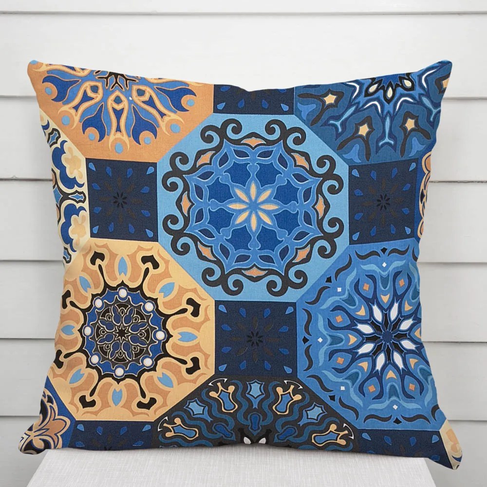 Biante Bavlnená obliečka na vankúš Sandra SA-448 Modro-oranžové marocké dlaždice 60 x 60 cm