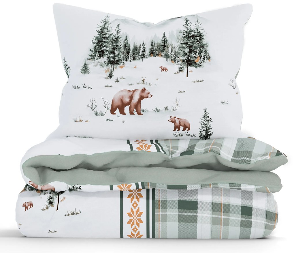 Vianočné francúzske bavlnené obliečky Renforcé - Medvede v zime