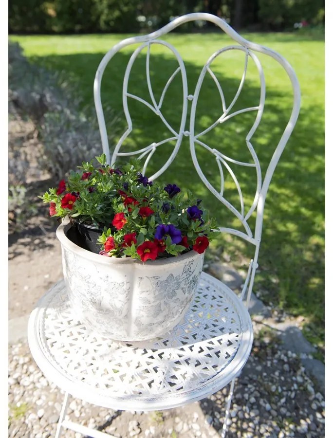 Retro kvetináč so sivými kvetmi - Ø 18*17 cm