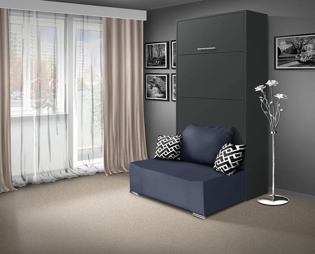 Nabytekmorava Sklápacia posteľ s pohovkou VS 21058P 200x90 farba pohovky: Modrá, Typ farebného prevedenia: Buk / dvere biele LESK