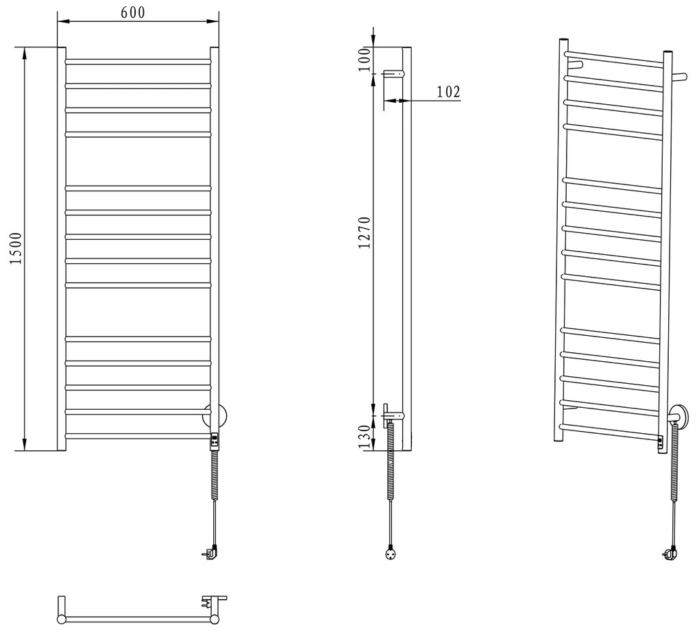 Sapho, REDONDO Elektrický sušiak uterákov, okrúhly, 600x1500mm, 130W, nerez, časovač, ER250T